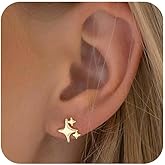 ASCOMY Gold Earrings for Women Dainty Stud Earrings 14K Gold/Silver Plated Heart Earring Cute Star Stud Earring Gold Minimalist Jewelry Gifts for Her
