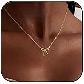 Bow Necklace for Women Silver Necklace Gold Necklace Cute Small Tiny Bow Pendant Choker Chain Necklace Trendy Necklaces for Women Gold SilverJewelry Gift