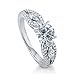 BERRICLE Rhodium Plated Sterling Silver Solitaire Promise Engagement Ring Set w/Swarovski Zirconia Round