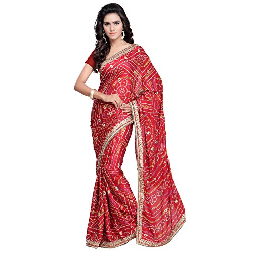 Jaanvi fashion Women's Embroidemaroon Crepe Saree