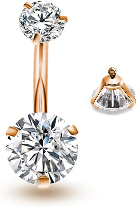 Gnoliew Belly Button Rings Round Cubic Zirconia Navel Barbell Stud Body Piercing