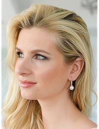 Mariell aretes colgantes vintage franceses con perlas blanco marfil enchapados en oro 14K con circonia cúbica - Para novias o uso diario