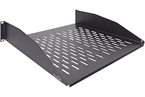 NavePoint 2U 19-Inch Universal Vented Rack Mount Cantilever Fixed Server Cabinet Shelf 16-Inches Deep Black