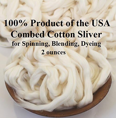 2oz U.S. Domestic Cotton Sliver Combed 100% Product of The U.S.A Vegan Fiber Roving Undyed Natural for Spinning Blending Dyeing