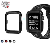 For Apple Watch Band with Case 42mm for Men for Women - Shock Proof and Shatter Resistant Protective Case with Silicone Sport iWatch Band for Apple Watch Series 3/2/1 Nike+ Sport Edition 42mm Black