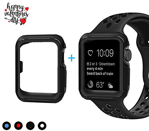 For Apple Watch Band with Case 42mm for Men for Women - Shock Proof and Shatter Resistant Protective Case with Silicone Sport iWatch Band for Apple Watch Series 3/2/1 Nike+ Sport Edition 42mm Black