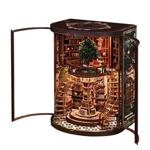 Kaayeewood Book Nook Kit, 3D Wooden Puzzles for Adults, DIY Miniature House Kit for Adults, Booknook with LED Light, Gifts for Family, Friends and Book Lovers, Bookshelf Decor(Wisdom Rings)