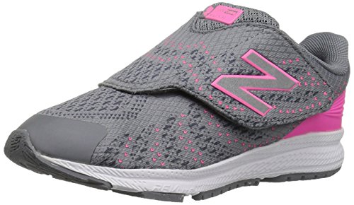 New Balance Girls' Rush v3 Hook and Loop Running-Shoes, Grey/Pink, 9 W US Toddler