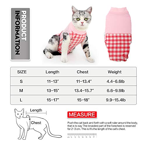 Heywean Recovery Suit for Cats After Surgery Wear for Abdominal Anti Licking Wounds E-Collar Alternative for Cat Breathable Surgical Pet Onesie (M, Pink) - Thumbnail 6