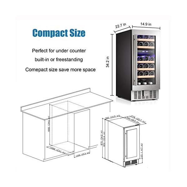 Antarctic-Star-15-Wine-Cooler-Beverage-Refrigerator-Beer-Mini-Fridge-28-Bottles-Dual-Zone-Built-in-Freestanding-Stainless-Steel-Double-Layer-Tempered-Digital-Temperature-Memory-Function-Glass-Door