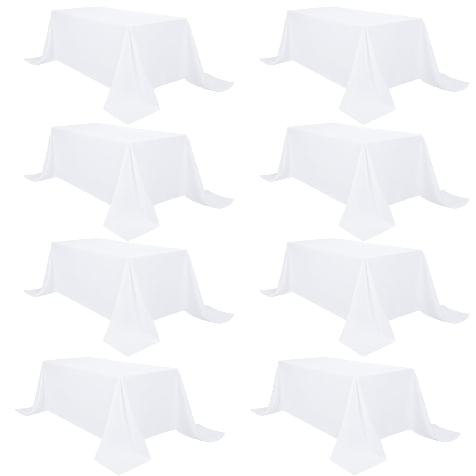 Photo 1 of 8 Packs White Table Cloth Rectangle 90x156 Inch for 8 Foot Rectangle Tables, Wrinkle Resistant Polyester Fabric Tablecloth Washable Rectangular Table Covers for Dining Wedding Party Buffet