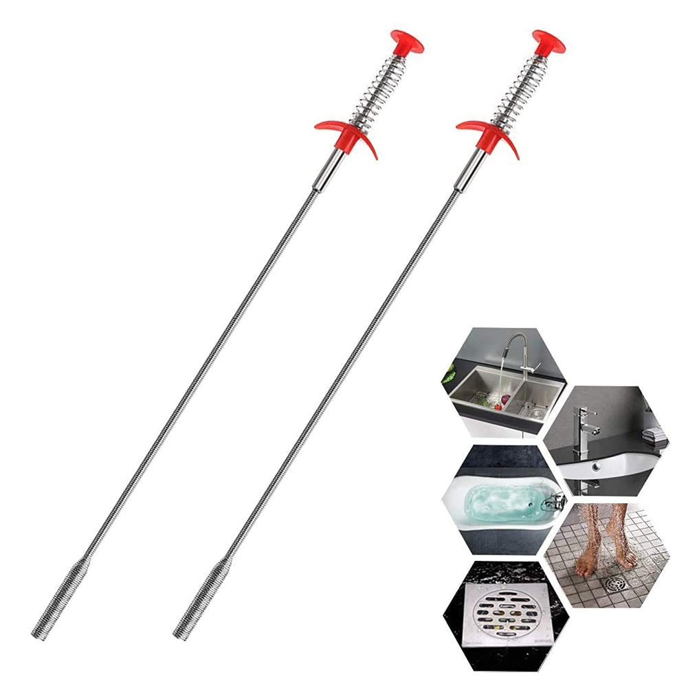 2 Pack Flexible Grabber Pickup Tool, Snake Drain Hair Clog Remover, Retractable Claw Handy Reacher for Litter Pick, Plug Hole, Drain, Sink, Toilet (60cm)