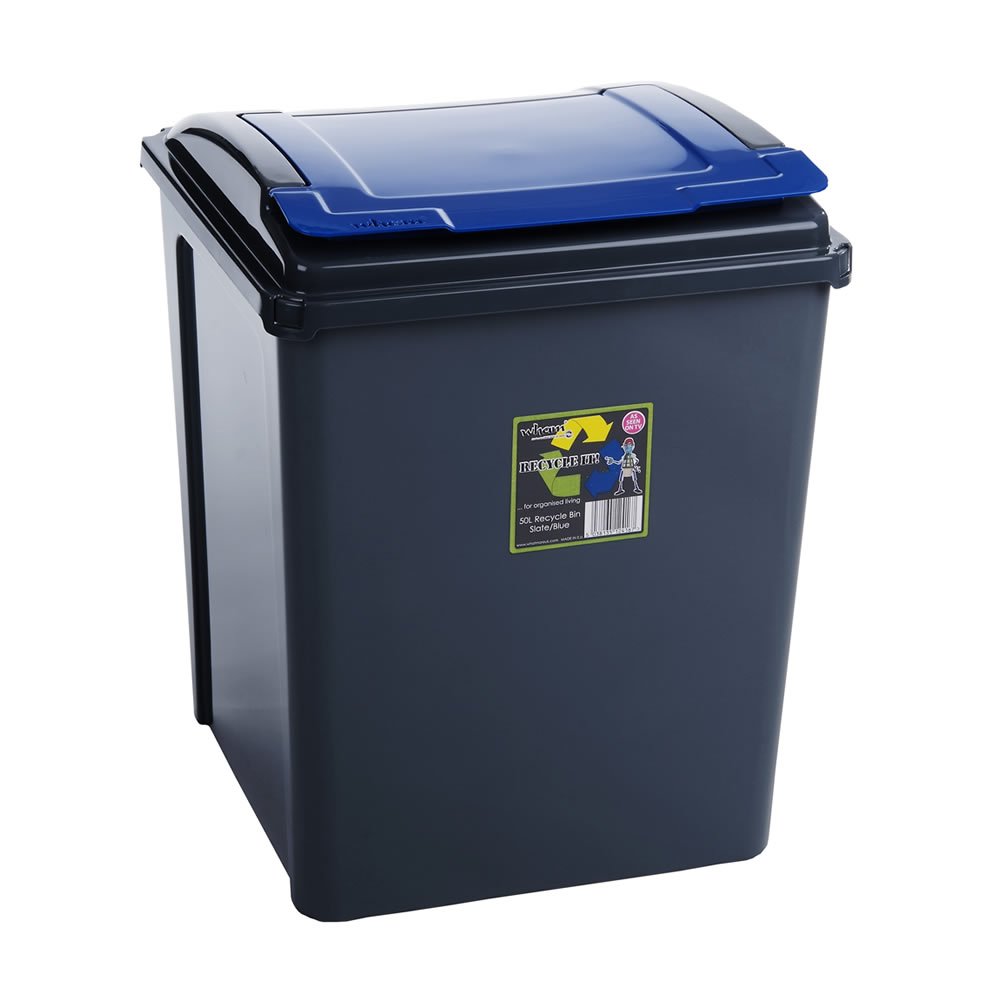 Blue 50 Litre Plastic Waste Bin High Quality with Flap Lid Buy Online