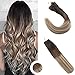 Ugeat 14Inch Remy Real Human Hair Brazilian Micro Loop Hair Extensions Dark Brown Ombre Medium Brown Mix Bleach Blonde Full Head Micro Loop Hair Extensions