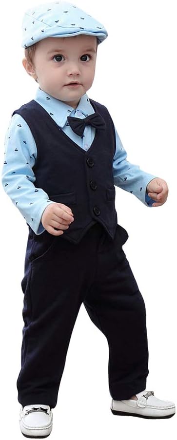 Baby Boys Cotton Onesies with Waistcoat and Pant Set in Blue Color