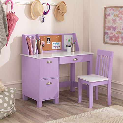 KidKraft Study Desk with Chair Lavender, Drawers, Extra Storage, Handles, Bulletin Board