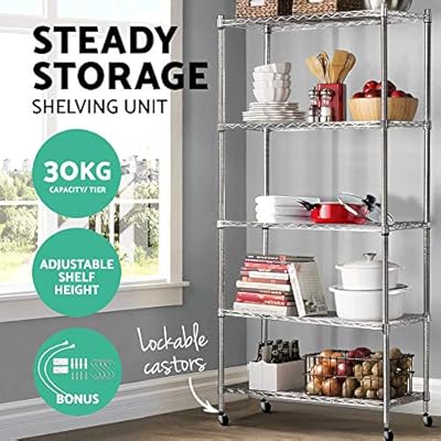 90cm 5 Tier Metal Wire Rack Shelving Unit Chrome Storage Shelves