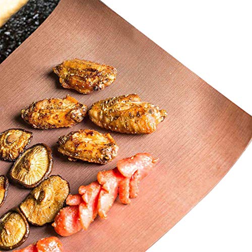 FF Era BBQ Copper Grill Mat Set of 5 Heavy Duty Heat Resistant PTFE Coated 15.75x13 Inch Non-Stick Teflon BBQ Grill Mats-Easy to Clean Silicone Free FDA Approved-Suitable for Grills and Ovens - Thumbnail 6
