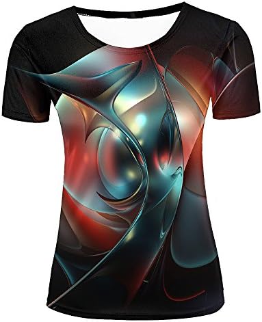 liangjinyan Women 3D Printed Graphic Tee Shirt colorful Metallic Light Waves Summer Short Sleeve T-Shirt XS