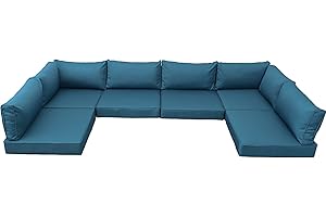 Valita Outdoor Furniture Replacement Cushions, Fits 6-seat Sectional Rattan Conversation Set, Patio Water-Resistant Replacement Sofa Cushions, Liner&Cover (Peacock Blue)