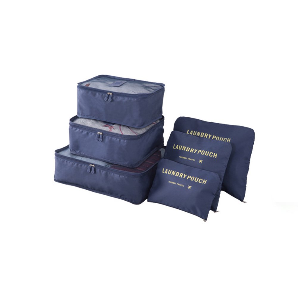 6 pcs Luggage Packing Organizers Packing Cubes Set for Travel Vinmax Storage Bags with Laundry Bag Packing Pouches (Navy Blue)