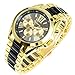 New Mens Gold Black Luxury Men Classic Stainless Steel Gold Dial Quartz Analog Bangle Wrist Watch