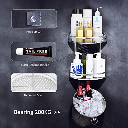 Estantes para Ducha, Entramado de baño, Estantes de baño de Aluminio Espacial Perforado, con Gancho para Colgar, Organizador de Ducha 2 Niveles，para Champú y Gel De Ducha (Doble capa plateada1)