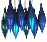 8ct Lavish Blue Shatterproof 4-Finish Finial Drop Christmas Ornaments 5.5