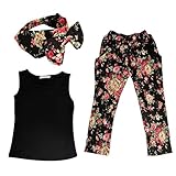 Lystaii Clothing Sets Girls Outfit 3pcs Shirts Tops + Floral Pants Set + Headband