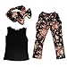 Lystaii Clothing Sets Girls Outfit 3pcs Shirts Tops + Floral Pants Set + Headband Clothes