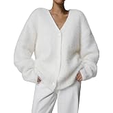 Flygo Womens Fuzzy Mohair Cardigan Sweaters V Neck Button Down Long Sleeve Fluffy Knit Open Front Slouchy Furry Sweater