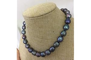 Stunning 12-13mm Tahitian Black Green Baroque Pearl Necklace 18inch