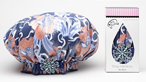 Dry Divas Designer Shower Cap For Women Washable Reusable Large Bouffant Cap With Vintage Jeweled Brooch (She Sells Sea Shells)