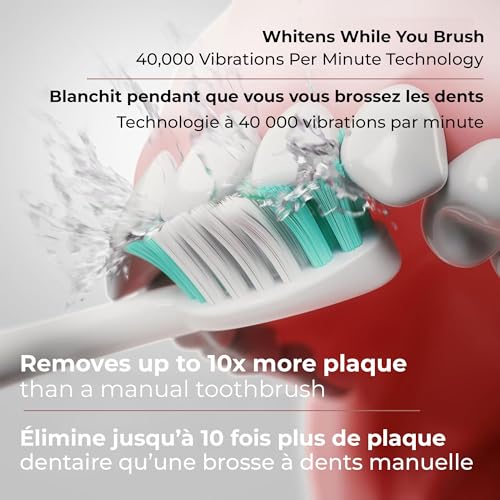 Aquasonic - Vibe Series Ultra-Whitening Electric Toothbrush | ADA Accepted Rechargeable Toothbrush with 8 Brush Heads & Travel Case, 40,000 VPM Motor, 4 Modes with Smart Timer