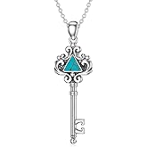 BETHZA Key Necklace 925 Sterling Silver Triangle Turquoise Gemstone Key Pendant Bohemian Jewelry Gifts for Women