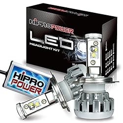 See Hipro Power CREE XM-L2 H4 (9003) Dual Beam LED Headlight Kit - H4 80W 8,000LMS 6000K Diamond White for Low/High Beam (Silver) - 2 Yr Warranty Details