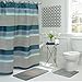 Creative Home Ideas 15-Piece Bathroom Shower Curtain Set – Set of 1 Shower Curtain & 12 Metal Hooks & 1 Bath Mat & 1 Contour Mat, Modern Bathroom Décor, Machine Washable, Regent Denim Blue/Grey