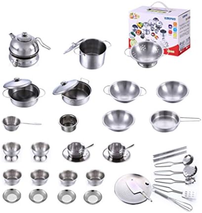 Joyzenith 40 pcs Stainless Steel Pretend Play Cooking Pans Play Set