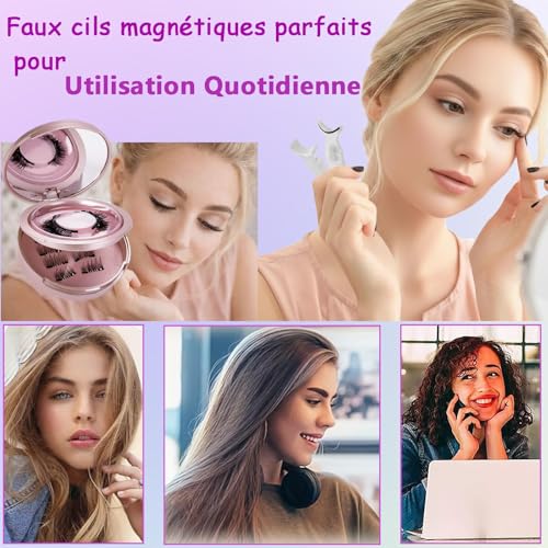 Faux Cils Magnetique 3 paires Aimanté sans colle Cils Magnetique Naturel 3d Waterproof Effet sans Eye-Liner Réutilisables, Facile à utiliser,avec Applicateur