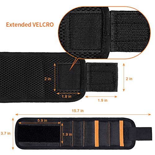 Jusale Magnetic Wristband Adjustment Strong Tool Belt with 2 Pockets for Holding Screws Nails Drill Bits