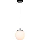 XiNBEi Lighting Pendant Lighting 1 Light Globe Pendant Light, Modern Adjustable Kitchen Hanging Ceiling Light Matte Black Fin