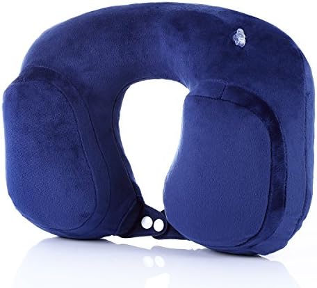 PUREFLY Inflatable Travel Neck Pillow with Soft Velvet Pillowcase Packed in Handy Carry Pouch