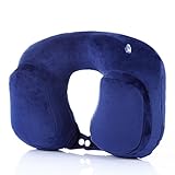 PUREFLY Inflatable Travel Neck Pillow with Soft Velvet Pillowcase Packed in Handy Carry Pouch