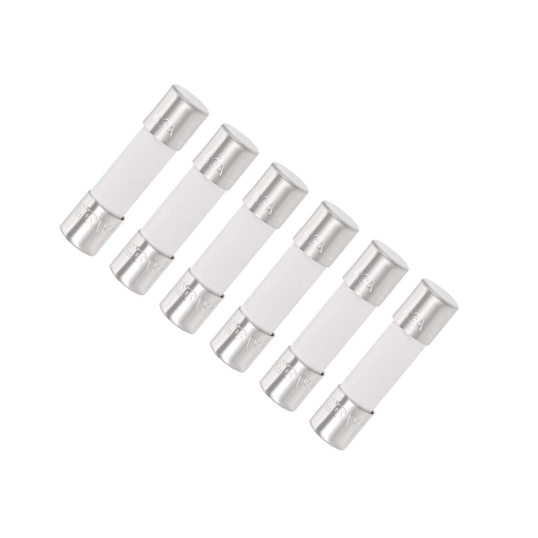 sourcing map Ceramic Cartridge Fuses 6.3A 250V 5x20mm Slow Blow Replacement for Stereo Audio Alarm Amplifier Ceramic 6pcs