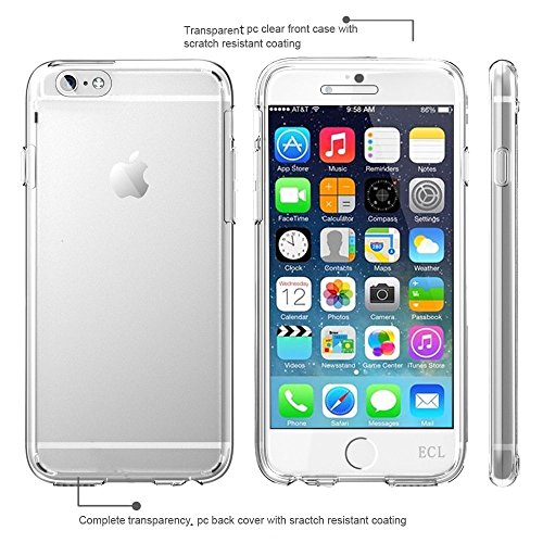 iPhone 6 Case, E.C.LÂ® iPhone 6 (4.7) Crystal Clear Slim Fit Case Hybrid Series Crystal Clear Back Panel and Crystal Clear Front Panel Transparent Case. [Scratch Resistant] (ECL 8118). (iPhone 6 [4.7], UV Crystal Clear)
