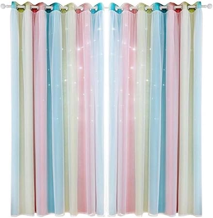 Ekl Rideau Occultant De Couleur Arc En Ciel Pour Chambre D Enfant Coton Polyester Rose 1x2 5m Amazon Fr Cuisine Maison
