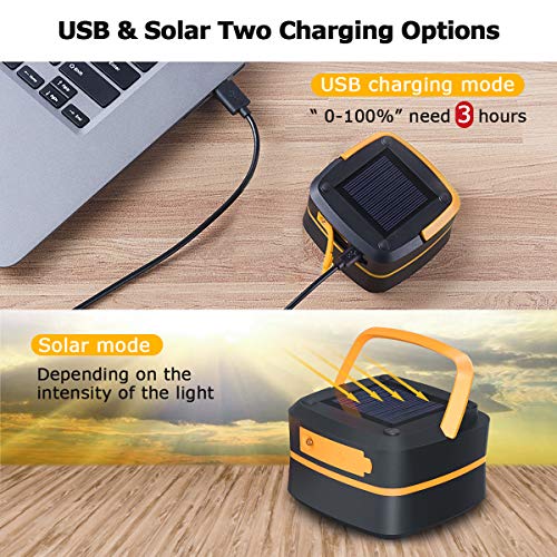 Quntis LED Camping Lantern Light - Rechargeable Led Camping Light - Portable Flashlight Solar Mini Torch Night Light for Outdoor Hiking Tent Garden Patio Emergencies - Collapsible and Waterproof