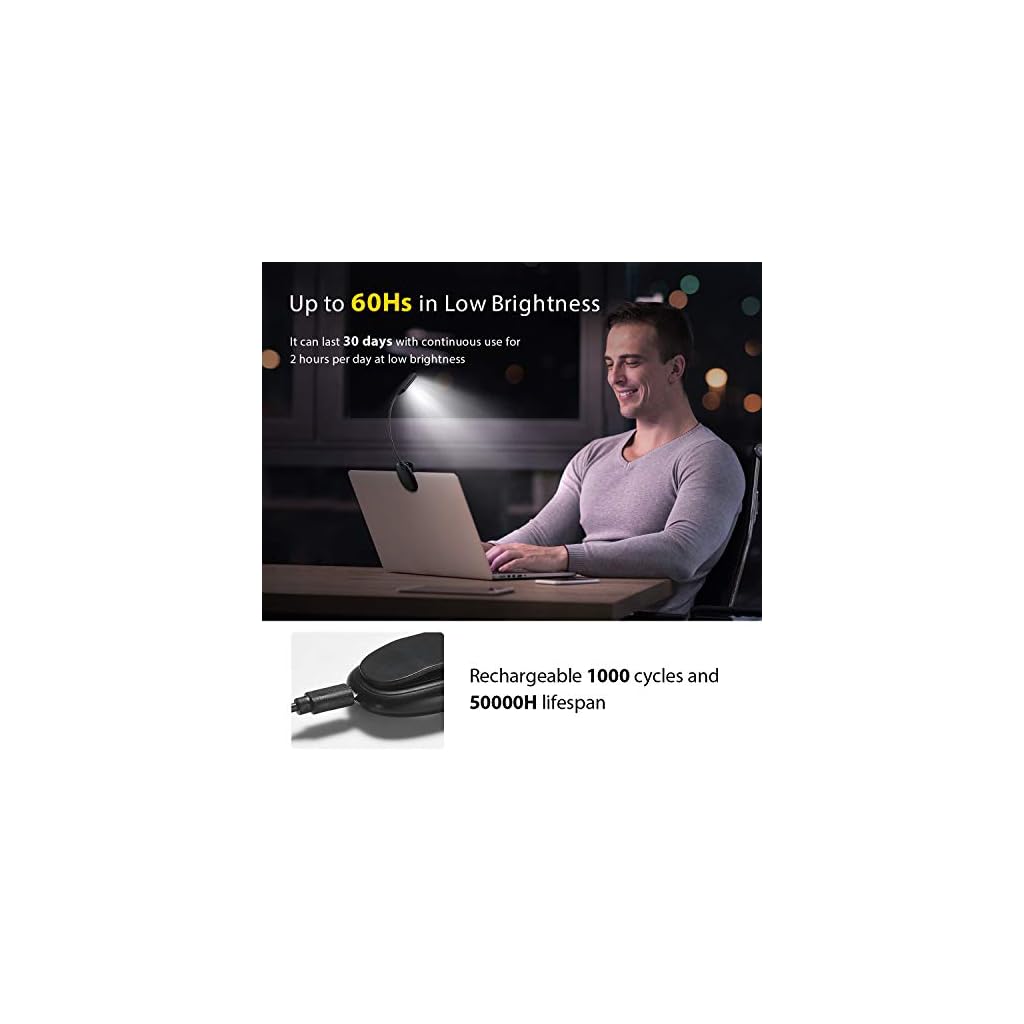 7 LED Book Light,Rechargeable Reading Light,up to 60 Hours Reading, 9