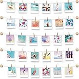 BIZYAC Hanging Photo Display Room Wall Decor - Sculptural Picture Frames Collage - 5 Strings with 30 Clips - 3M Self Adhesive Hooks - No Holes Drilling - 30 x 30 inch