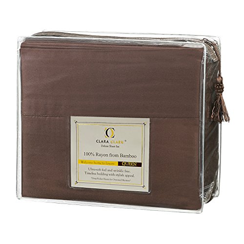 Clara Clark Bamboo Bed Sheet Set, Brown (Chocolate) Queen Size, 100